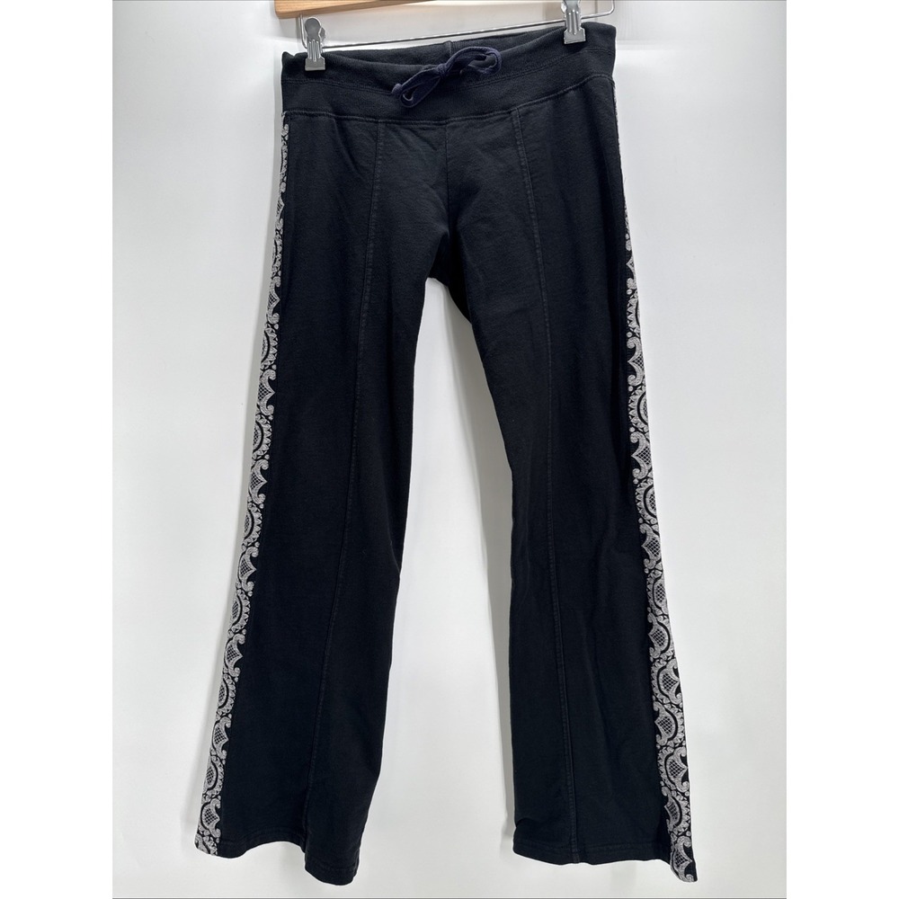 Nilla Shields Black Lace Trim Flare Lounge Pants Boho Y2K Sweatpants Womens